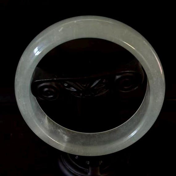 Natural Translucent Ice Jade Bangle Bracelet, Wid… - image 6