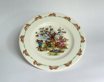 Vintage 1970s Royal Doulton Bunnykins Small Plate (BKT-6b) - Apple Picking (SF25) - Made in England
