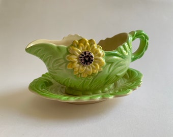 Vintage 1930s Handpainted Shorter & Son Dahlia Gravy Boat With Saucer