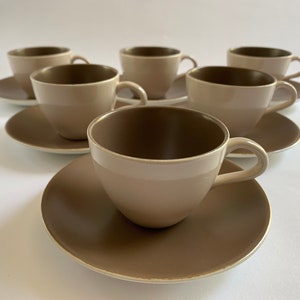 Vintage 1960s Poole Pottery Twintone Coffee Cups and Saucers