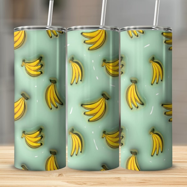 Banana Bunches Puffy Inflated Effect 20oz Skinny Tumbler Wrap, Straight and Tapered Sublimation, Digital Download 300dpi, PNG Files