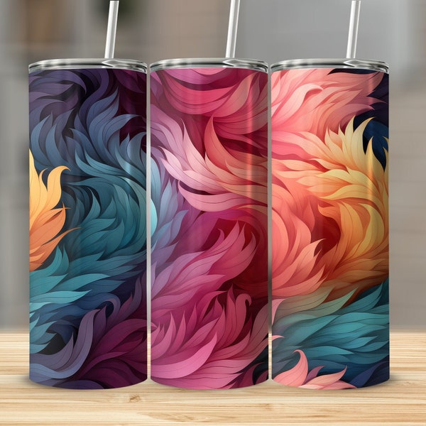 Colored Feathers Seamless 20oz Skinny Tumbler Wrap, Straight and Tapered Sublimation, Digital Download 300dpi, PNG Files, Fancy Feathers