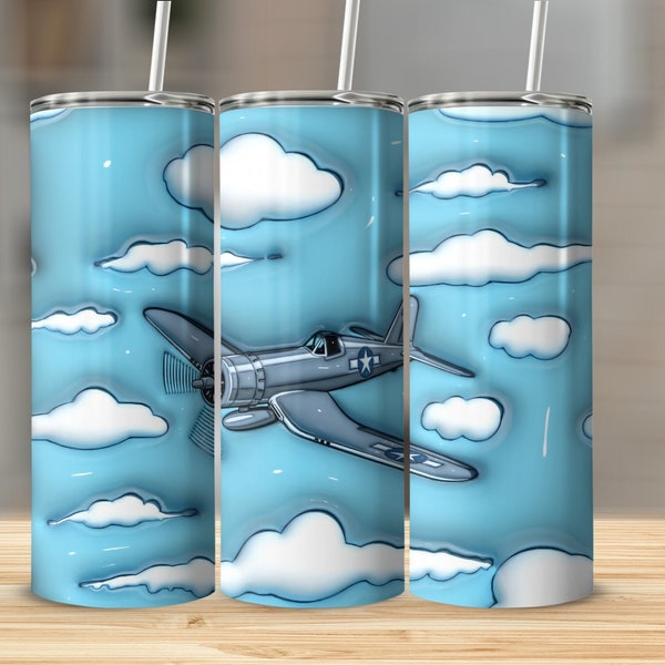 Corsair Plane Puffy Inflated Effect 20oz Skinny Tumbler Wrap, Straight and Tapered Sublimation, Digital Download 300dpi, PNG Files, Airplane