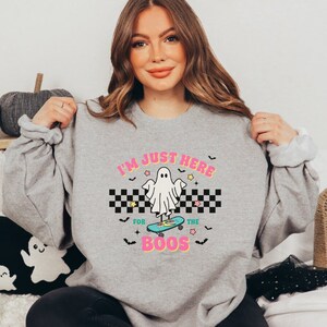 Funny Halloween Sweatshirt for Adults, Retro Style Spooky Season Shirt, Cute Ghost Crewneck for Party