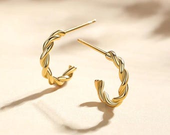 18k Gold Plated Sterling Silver Spiral Hoop Earrings, Dainty earrings, Minimalist Jewelries, Simplicity, Everyday jewelries, Perfect Gift