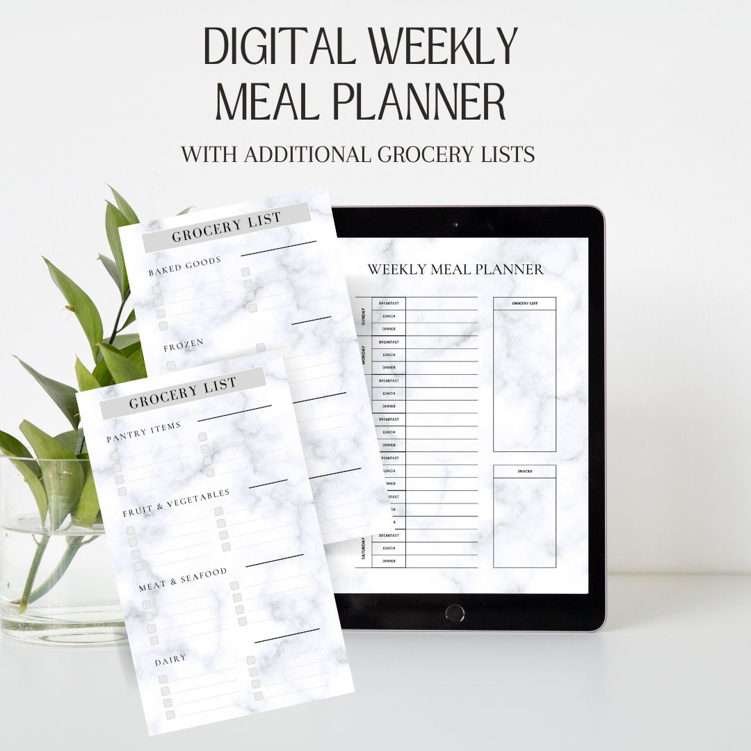 Weekly Meal Planner Grocery Lists Digital Download Elegant Design - Etsy
