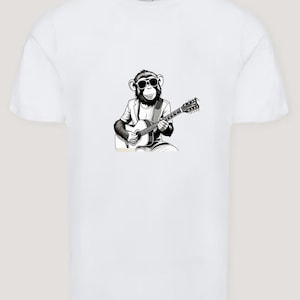 Funky Cool Monkey Grający na Gitarze z Okularami Przeciwsłonecznymi Stylowa Męska Koszulka Z Okrągłym Dekoltem 3 Kolory Wybór