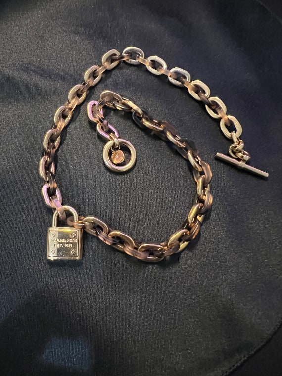 Michael Kors Jewellery Michael Kors Premium Sterling Silver 14K Rose Gold  CZ Lock Necklace 38-43cm - Jewellery from Faith Jewellers UK