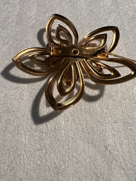 Gold Flower with blue stone brooch - image 2