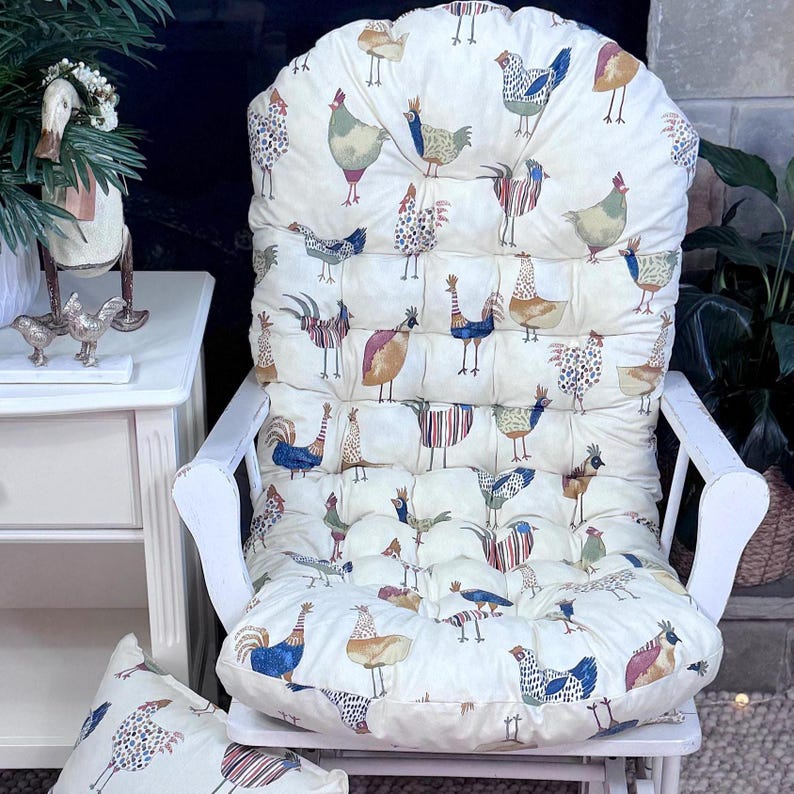 Chicken Rocking Chair Glamorous Chickens Fabric Rocking Chair Cushion With Ties - Etsy