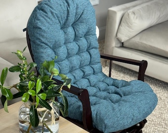 Blue Rocking Chair Cushion Set, Glider Rocker Replacement Cushions, Retirement Gift