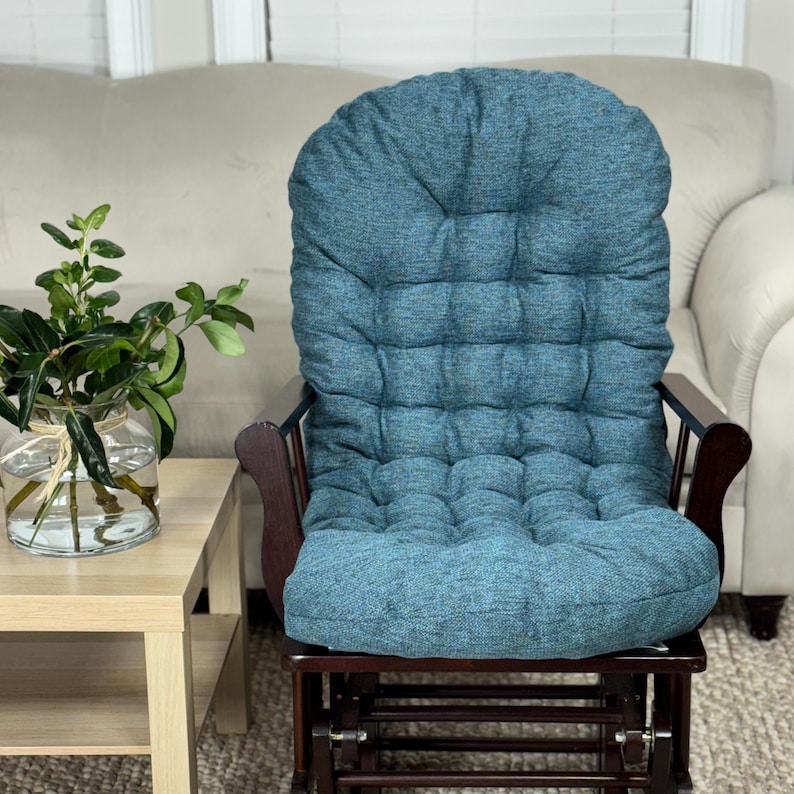 Rocking Chair Cushion Pad Thick Tufted Blue Gift for Mom Vintage ...