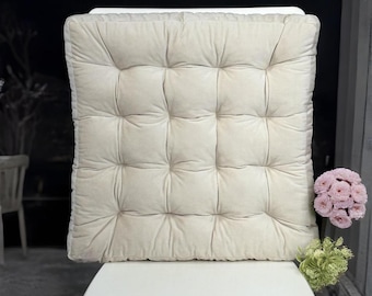 Velour Square Chair Cushion Tufted, Seat Pad for Dining, Gift for Home, Outdoor Chair Pad