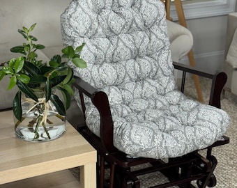 Rocking Chair Cushion Damask Pattern Cushion Sentimental Gift Soft Grey Rocking Chair Cushion Comfort Decor Gift for Grandma Tufted Seat Pad