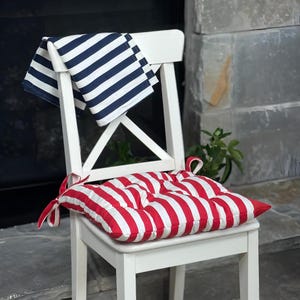 Square Chair Cushion Red White Striped Seat Pads with Ties for Kitchen Dining Chairs Pad Cotton Tufted Cushion Gift for Cottage Decor