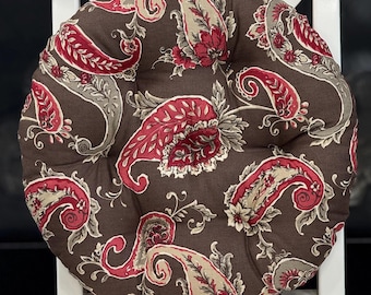 Linen Round  Chair Cushion, Seat Pad with Vintage Paisley Print Cushion Gift for Grandma