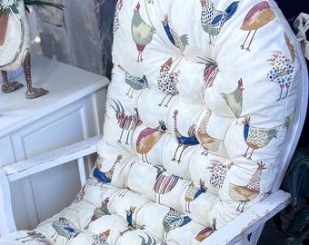 Glamorous Chickens Fabric Rocking Chair Cushion with Ties