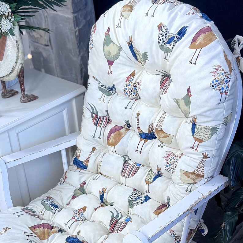 Chicken Rocking Chair Glamorous Chickens Fabric Rocking Chair Cushion With Ties - Etsy