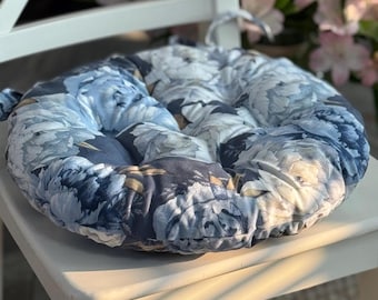 Floral Dining Chair Cushions, Panama Fabric Chair Pad with Ties, Balcony Decor, New Home  Gift