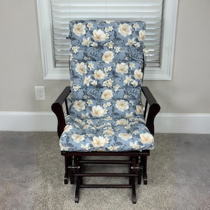Magnolia Rocking Chair Cushion Tufted Pad with Ties for Glider Armchair for Nursery Gift for Grandparents Floral Rocking Chair Seat Pad