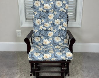 Magnolia Rocking Chair Cushion Tufted Pad with Ties for Glider Armchair for Nursery Gift for Grandparents Floral Rocking Chair Seat Pad