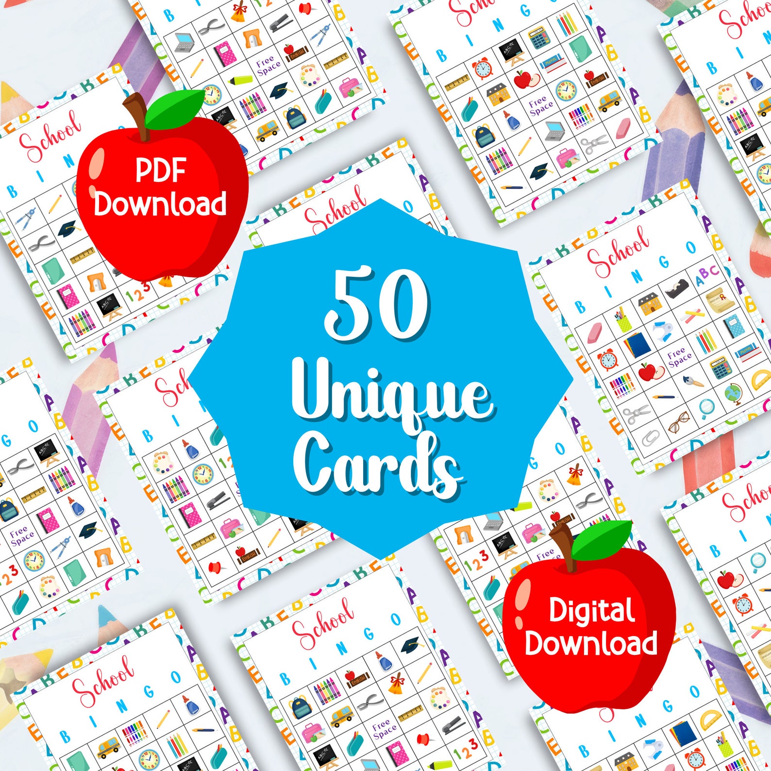 Back to School Bingo Printable, 50 Unique Bingo Cards School Printable ...