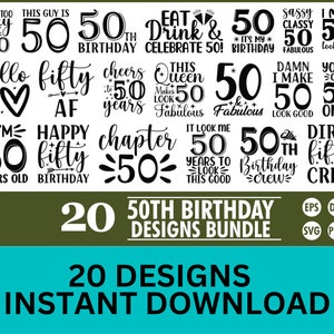 50th Birthday SVG Designs Bundle, Birthday Party Gift Svg, Svg files for Cricut, Happy Birthday Svg, Silhouette, 50th Birthday Celebration