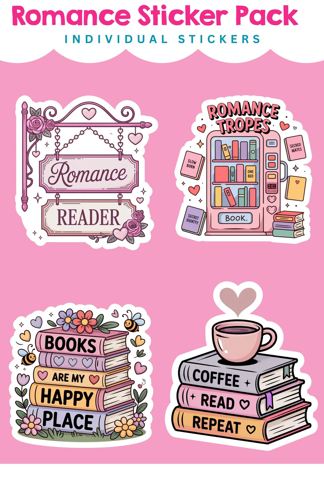 Stickers Romeotics Romance Sticker Pack | Romance Reader Stickers | Book Lover Sticker Set ...