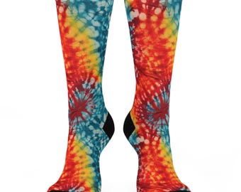 Bunte Batik-Crew-Socken für Komfort und Spaß, gemütliches Geschenk für alle Gelegenheiten, lebendige Socken, Sommervibes, Festival-Mode