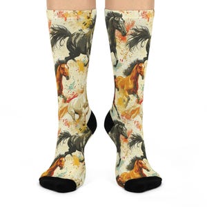 Horse Socks, Equestrian Gift, Animal Print Footwear, Unique Crew Sock, Equine Lover Present, Farm Animal Apparel