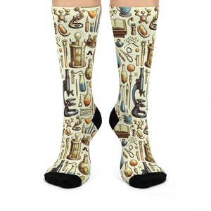 Science Lab gepolsterte Crew Socken, Laborwerkzeuge und Ausrüstung, Biologie Chemie Physik, Geschenke für Wissenschaftler Lehrer Studenten, Lab
