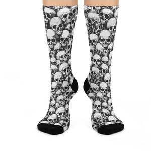 Skull Cushioned Crew Socks, Skeleton Socks, Bone Skulls