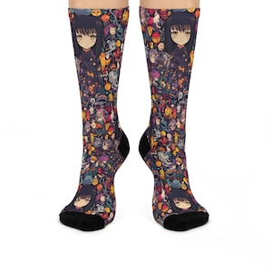 Anime Cushioned Crew Socks, Anime Socks, Chibi Socks