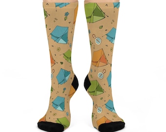 Camping Cushioned Crew Socks, Camping Socks, Hiking Socks, Outdoor Socks, Cute Socks, Tent Socks