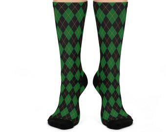 Men's Black/Green Color Argyle Dress Socks