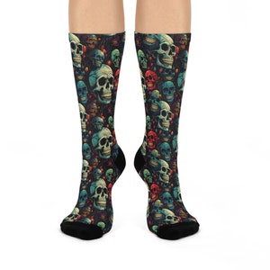 Skull Cushioned Crew Socks, Horror Socks, Halloween Socks