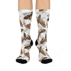 Moth Themed Cushioned Crew Socks, Moth Socks