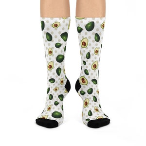 Avocado Themed Cushioned Crew Socks, Avocado Socks