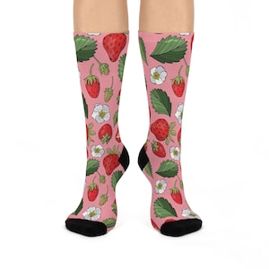 Strawberry Cushioned Crew Socks, Strawberry Socks