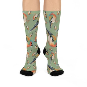 Bird Themed Cushioned Crew Socks, Bird Socks
