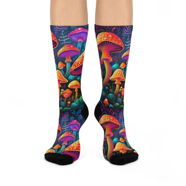 Psychedelic Mushroom Dream, Mushroom Cushioned Crew Socks, Mushroom Socks, Gift Socks, Cottagecore Socks