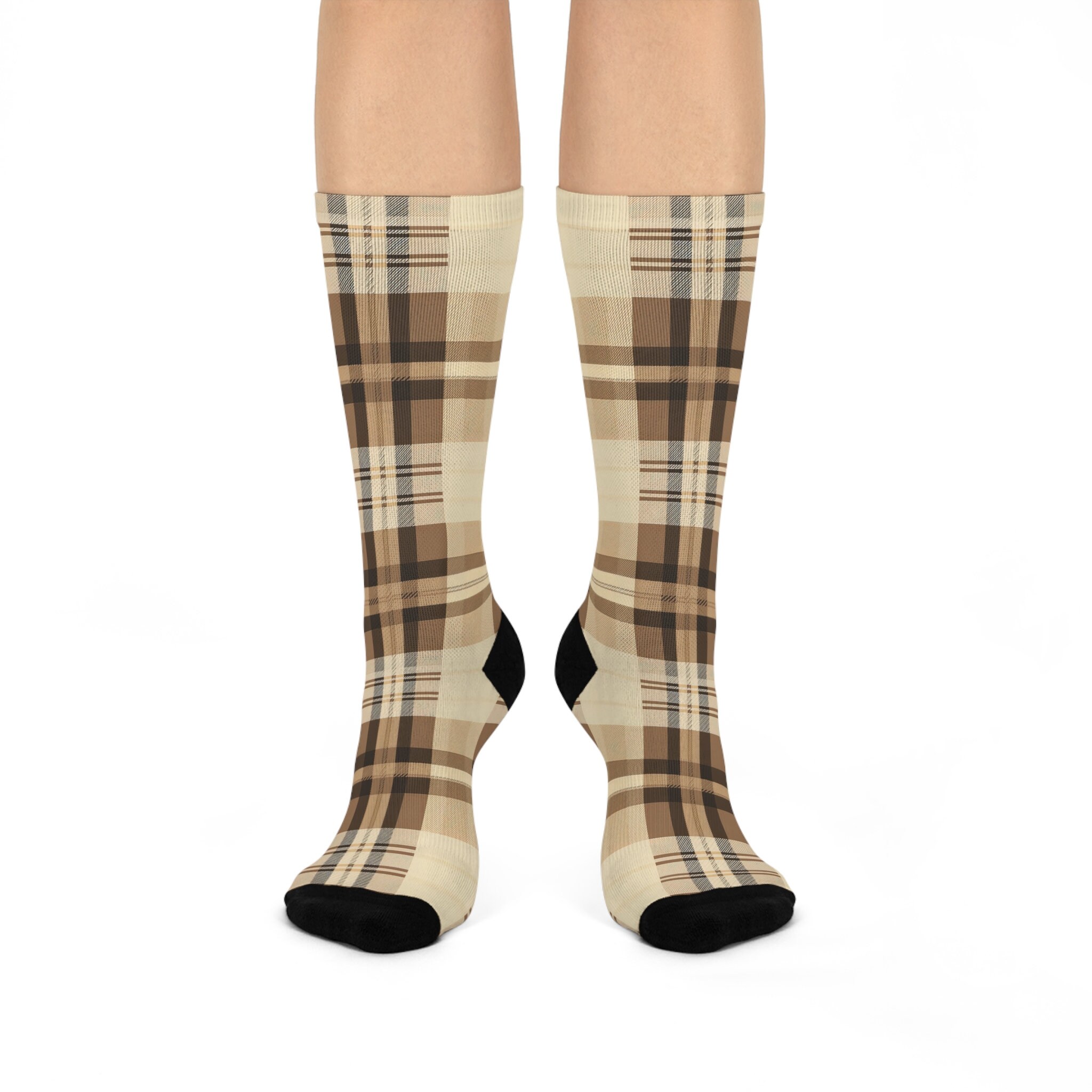 Plaid Boho2 Crew Socks Brown Plaid Etsy