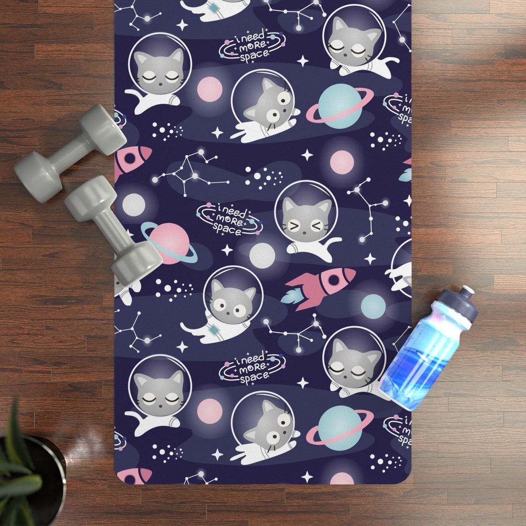 Space Cat Yoga Mat Rubber Yoga Mat Cat Yoga Etsy