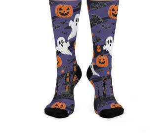 Calzini imbottiti di Halloween, Calzini spettrali, Calzini con fantasmi e zucche, Calzini comodi di Halloween, Accessori moda autunnali, Calzini "dolcetto o scherzetto"