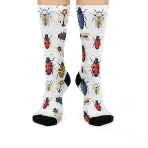 Summer Insect Pattern Cushioned Crew Socks, Bug Print Footwear, Novelty Lightweight Socks, Fun Gift for Nature Lovers, Comfortable