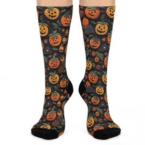 Pumpkin Cushioned Crew Socks, Fall Socks, Halloween Socks