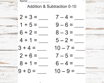 Addition  Subtraction Mixed Worksheets 0–10 | Kindergarten Math Practice | Printable PDF for Preschool & 1st Grade | 10 Pages