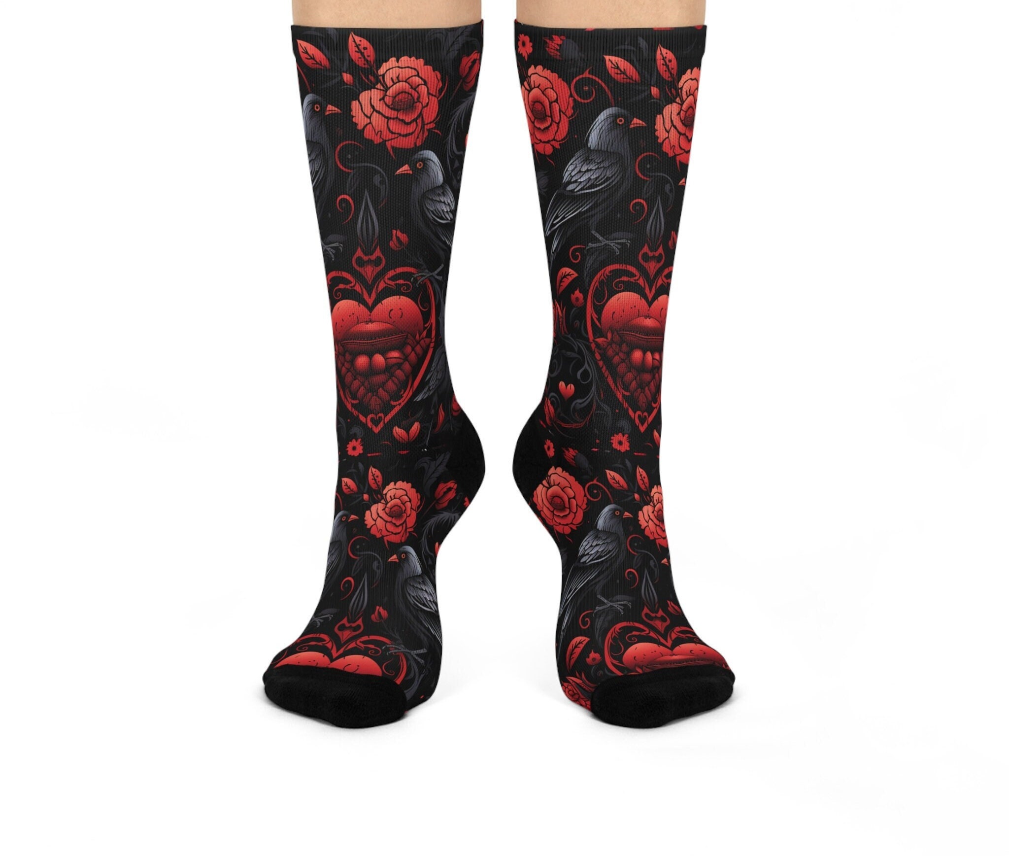 Goth Heart Cushioned Crew Socks, Goth Socks