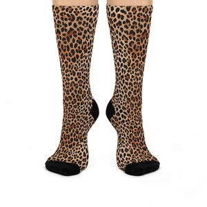 Leopard Print Cushioned Crew Socks - Stylish Animal Pattern Footwear, Cozy Winter Accessories, Fashion Casual Sock Set, Trendy Women&#39;s