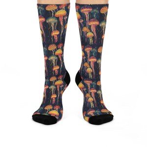 Jellyfish Socks, Ocean Theme Footwear, Under the Sea Crew Socks, Colorful Sea Life Stockings, Beach Lover Gift, Marine Animal Clothing
